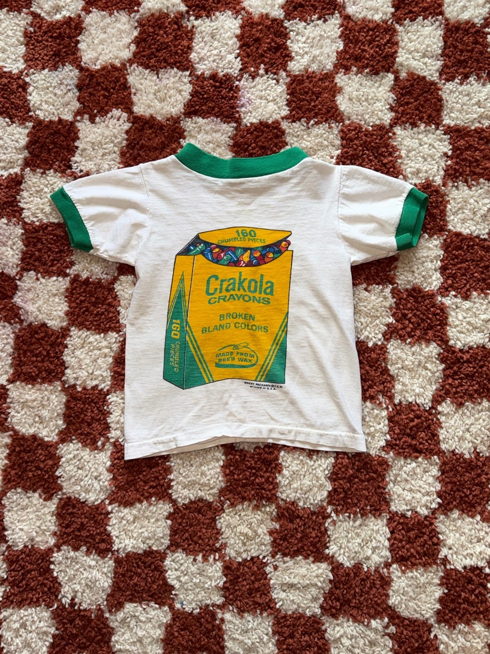 Vintage Crayola Parody Graphic Ringer Tee in White & Green - Kids Shirt